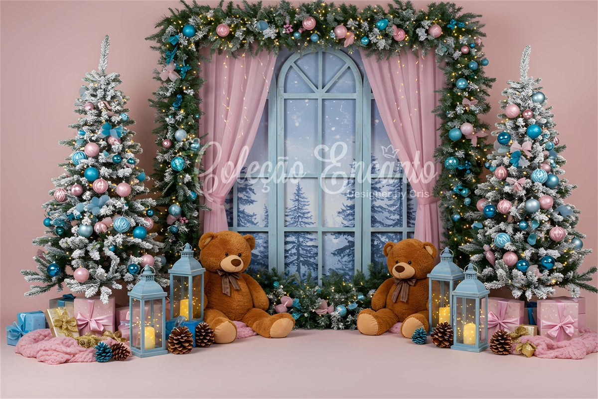 Professional Christmas Backdrops Teddy Bears Window Scene Backdrop UK By Magali