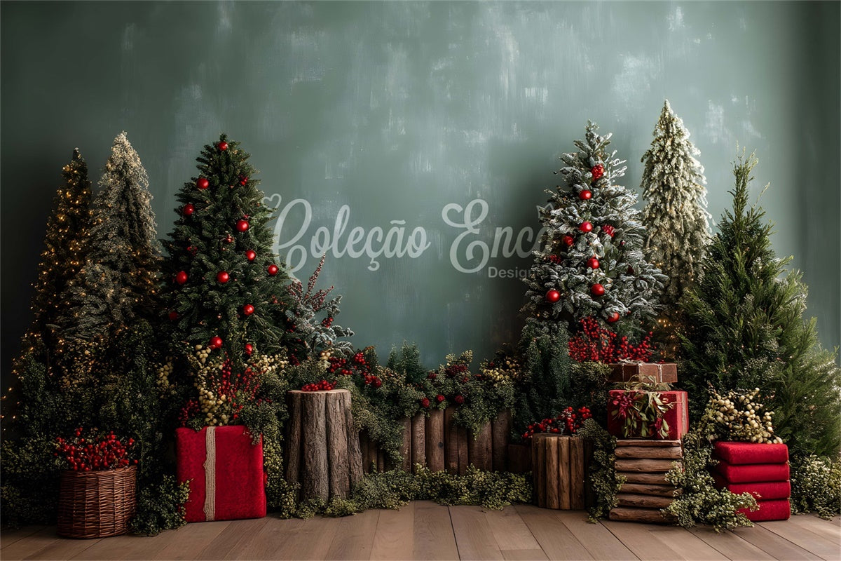 Christmas Tree Backdrop Green Wall Woodland Setup Backdrop UK By Magali