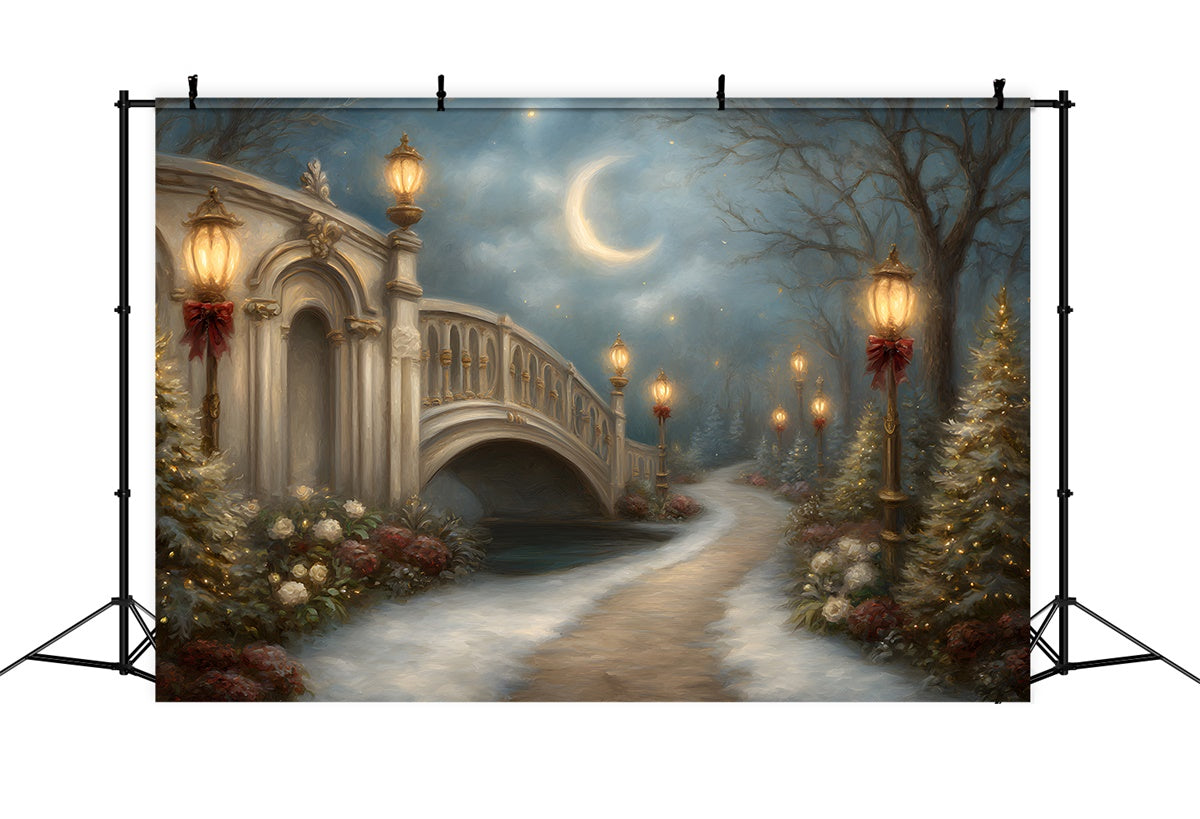 Christmas Backdrops Holiday Bridge Lantern Moon Backdrop UK By Magali