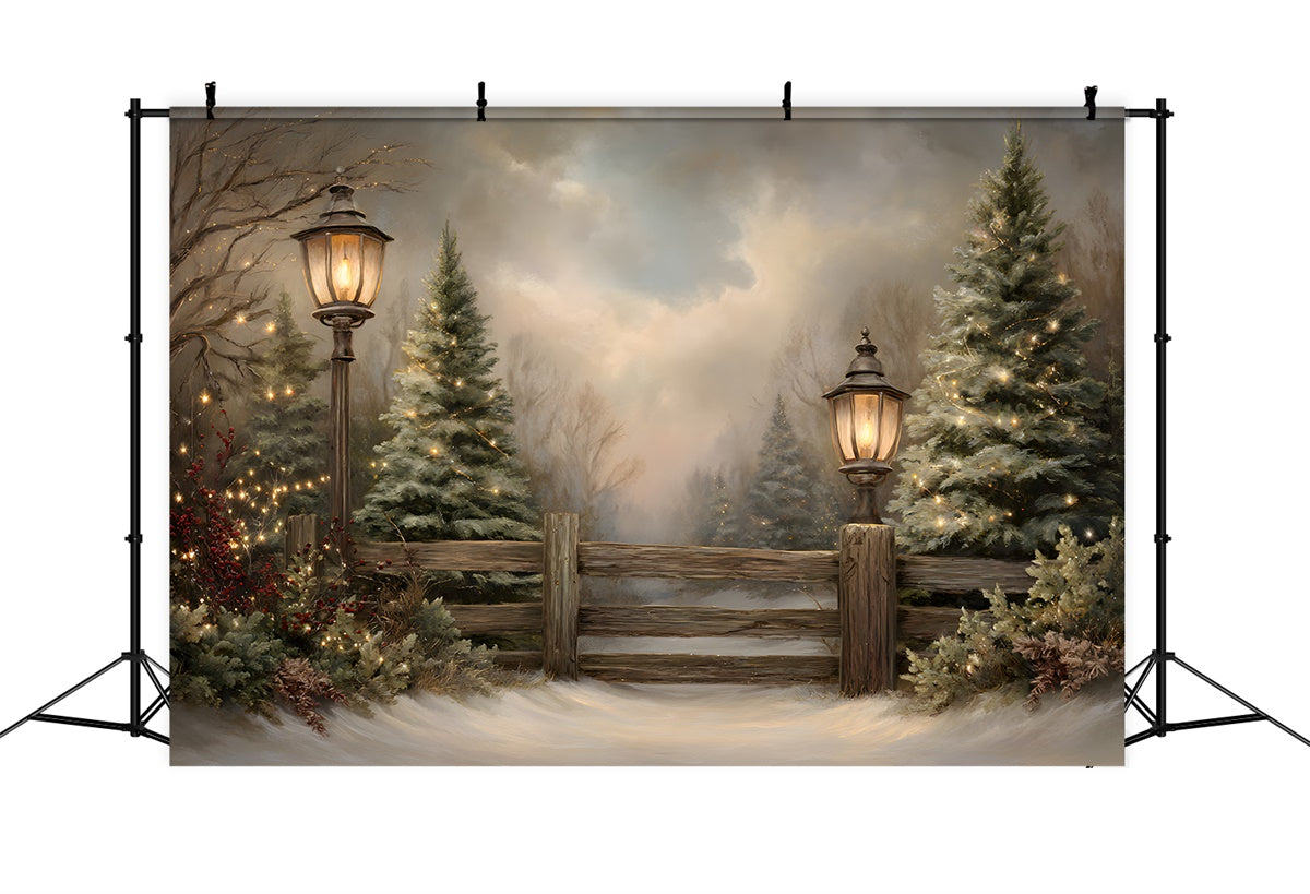 Christmas Backdrops Sale Frosty Trees Rustic Fence Backdrop UK By Magali