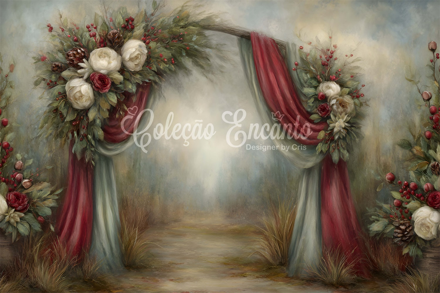 Christmas Backdrop Rustic Holiday Floral Archway Backdrop UK By Magali