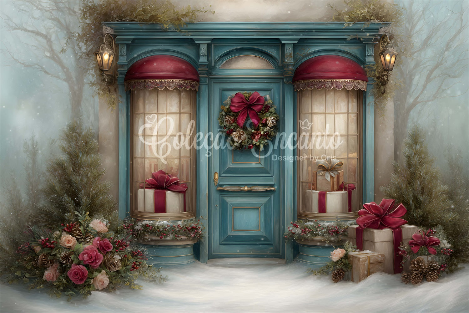 Christmas Photo Backdrops Flower Garland Gift Scene Backdrop UK By Magali