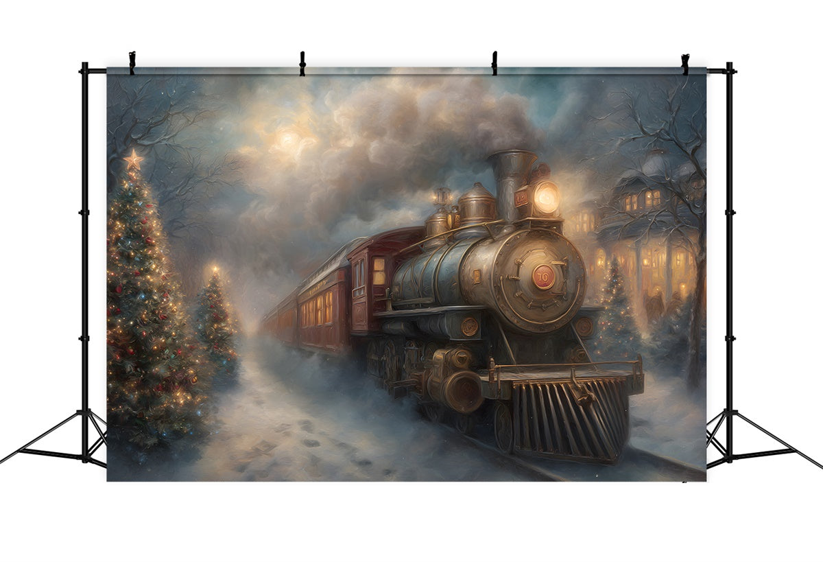 Christmas Photo Backdrop Vintage Train Winter Night Backdrop UK By Magali