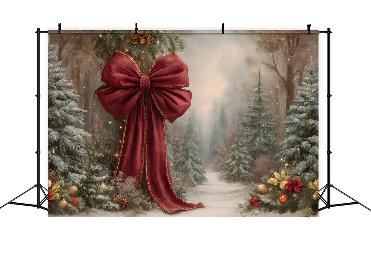Christmas Backdrops For Photography Red Bow Pine Tree Backdrop UK By Magali