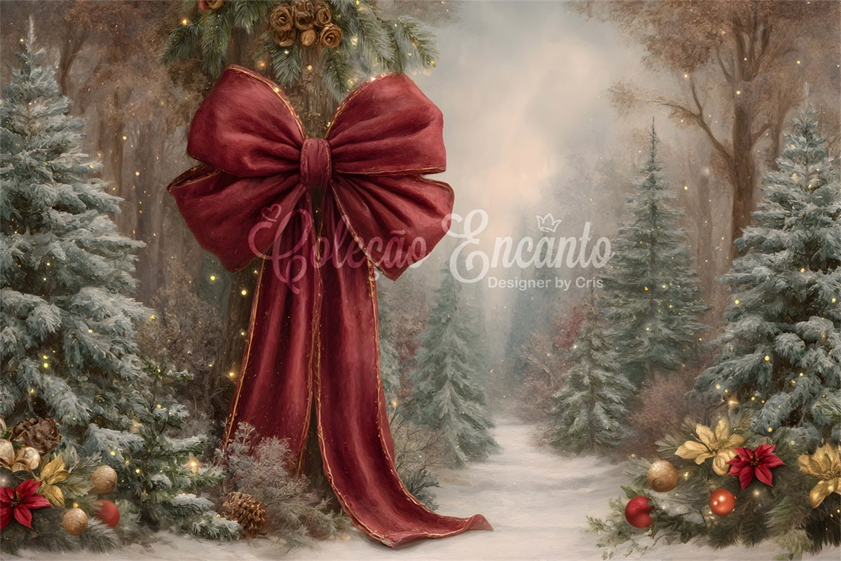 Christmas Backdrops For Photography Red Bow Pine Tree Backdrop UK By Magali