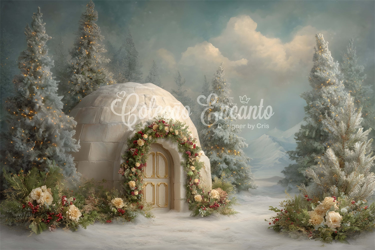 Christmas Backdrops Sale Snow House Holiday Garland Backdrop UK By Magali