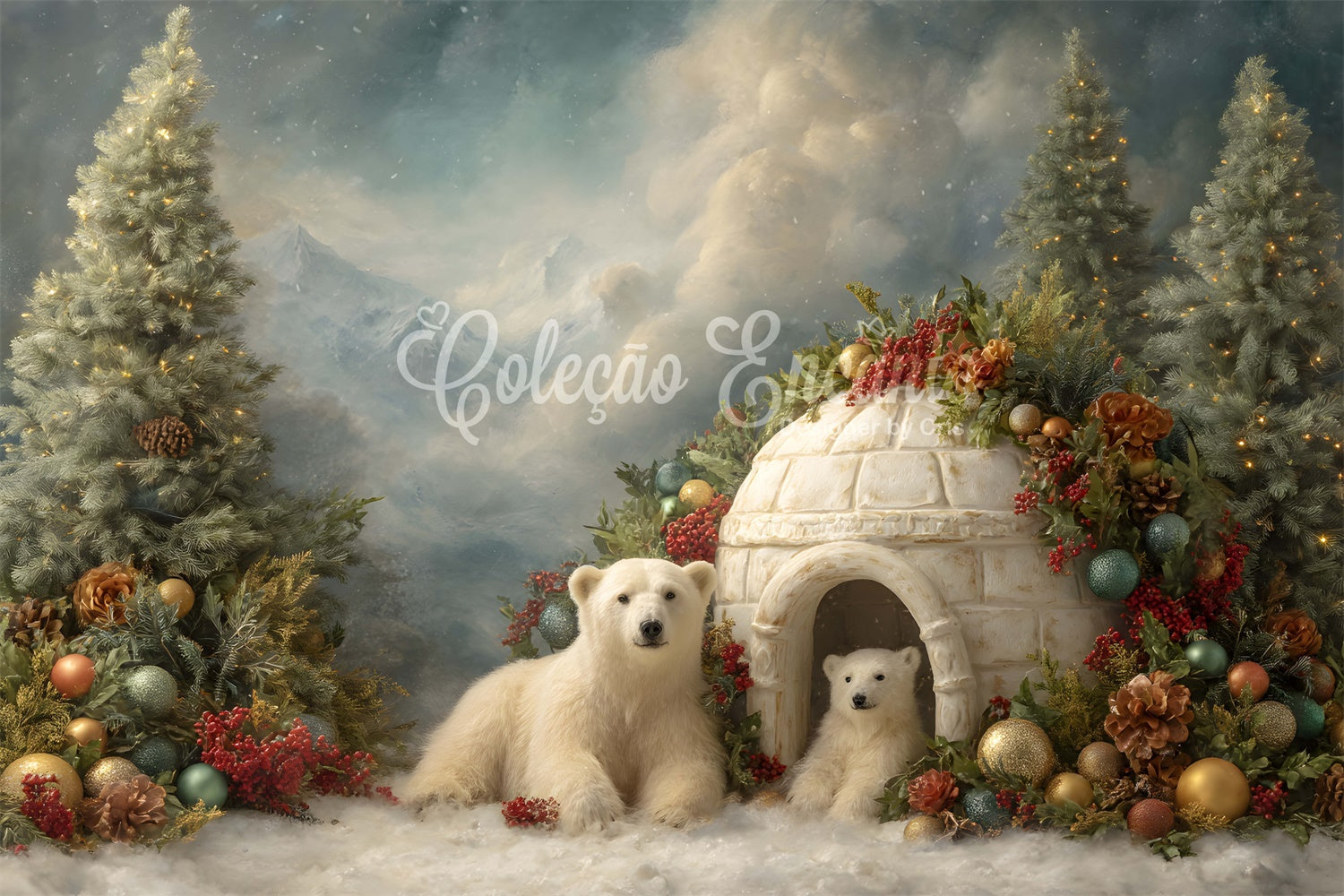 Christmas Photo Backdrop Polar Bear Christmas Igloo Backdrop UK By Magali