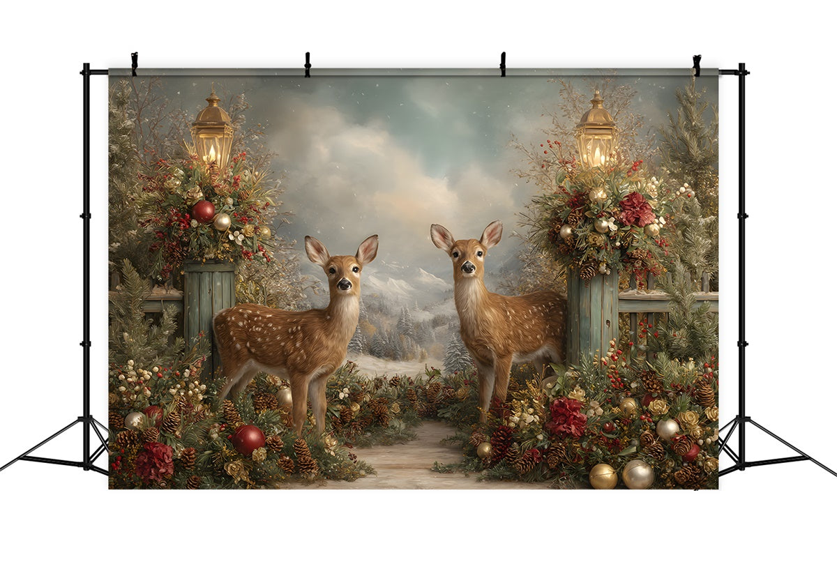 Christmas Backdrop Holiday Reindeer Forest Lantern Backdrop UK By Magali