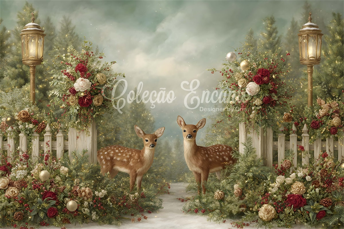 Christmas Backdrops Sale Winter Reindeer Rose Decor Backdrop UK By Magali