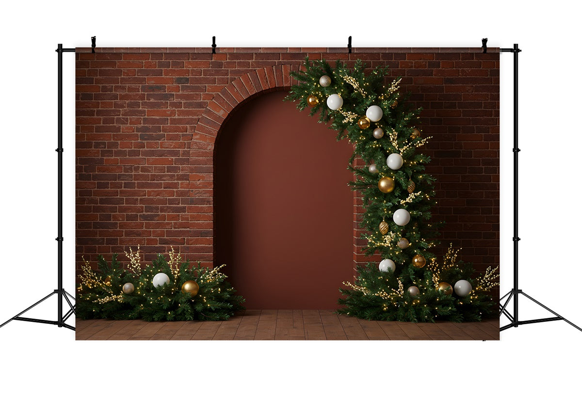 Christmas Photo Backdrop Dark Brick Archway Greenery Backdrop UK By Magali