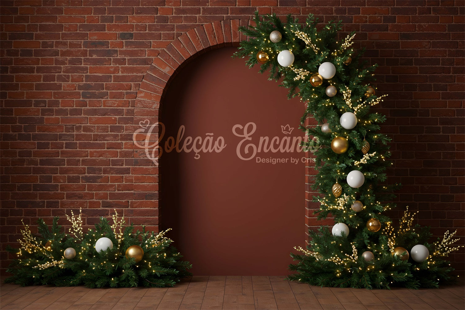 Christmas Photo Backdrop Dark Brick Archway Greenery Backdrop UK By Magali