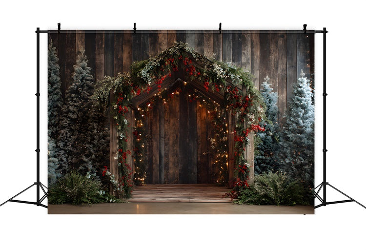 Christmas Backdrops Wooden Doorway Pine Garland Backdrop UK By Magali