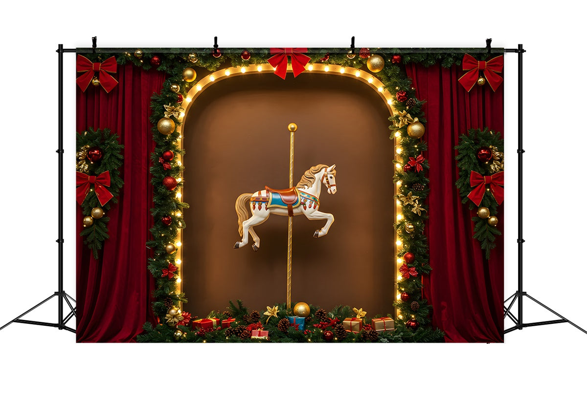 Christmas Backdrops Red Theater Garland Carousel Backdrop UK By Magali