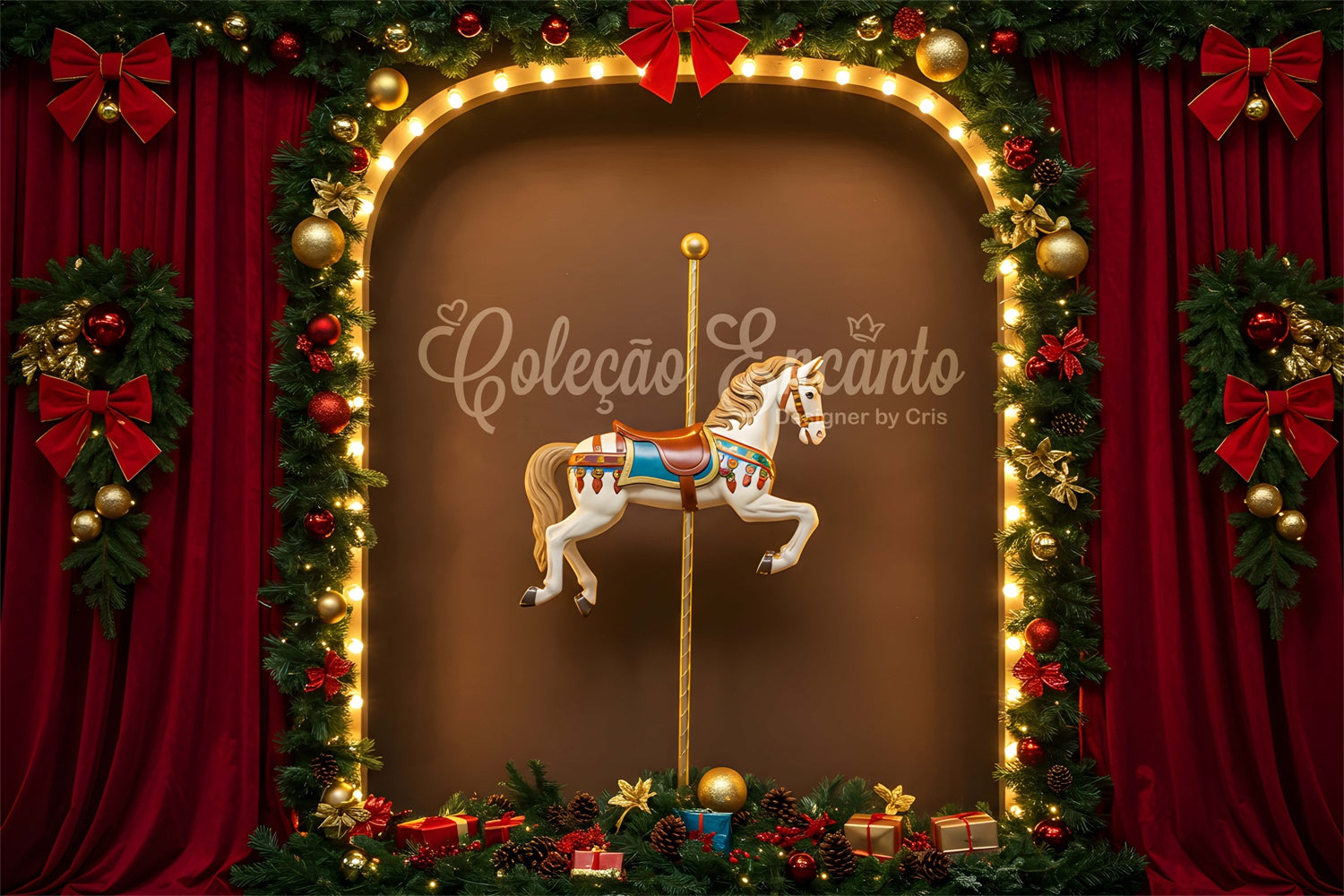 Christmas Backdrops Red Theater Garland Carousel Backdrop UK By Magali