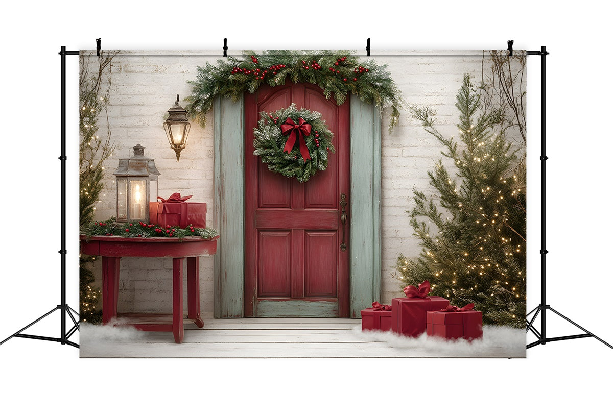 Professional Christmas Backdrops Red Door Wreath Gift Backdrop UK By Magali