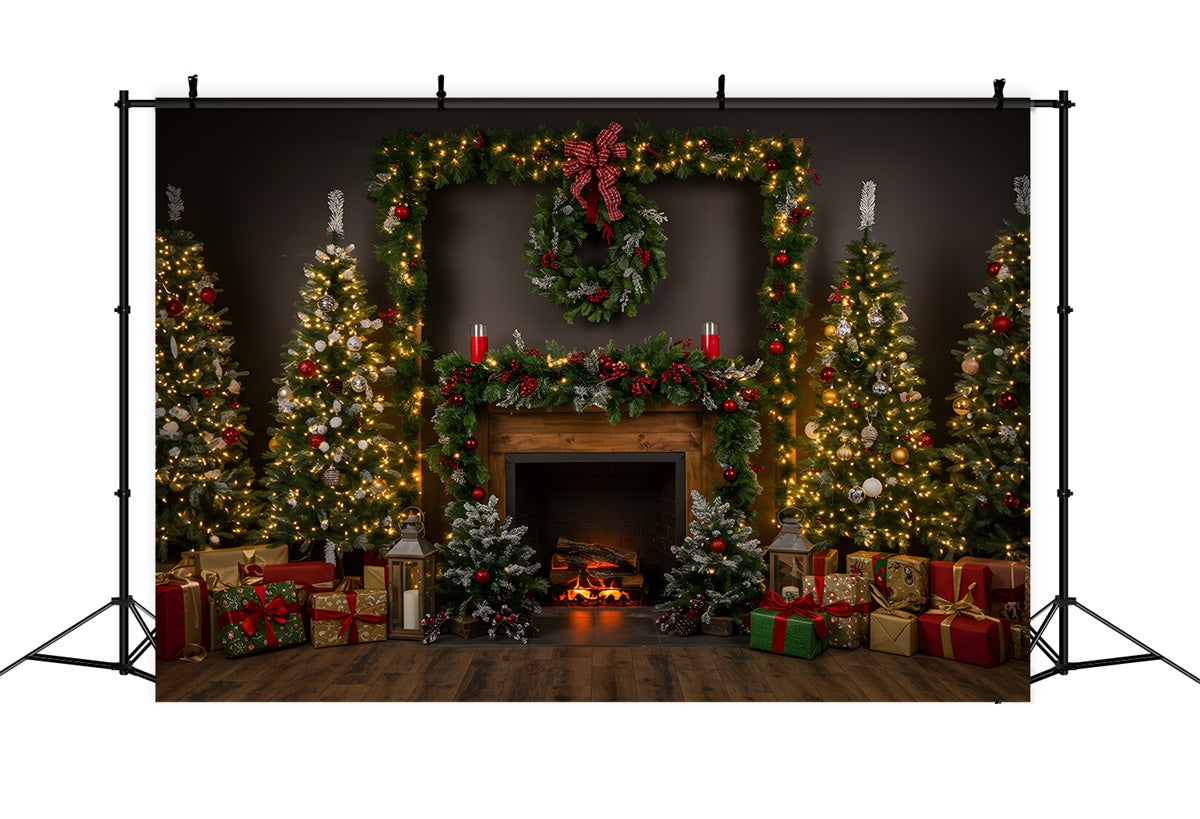 Christmas Fireplace Backdrop Cozy Fireplace Garland Tree Backdrop UK By Magali