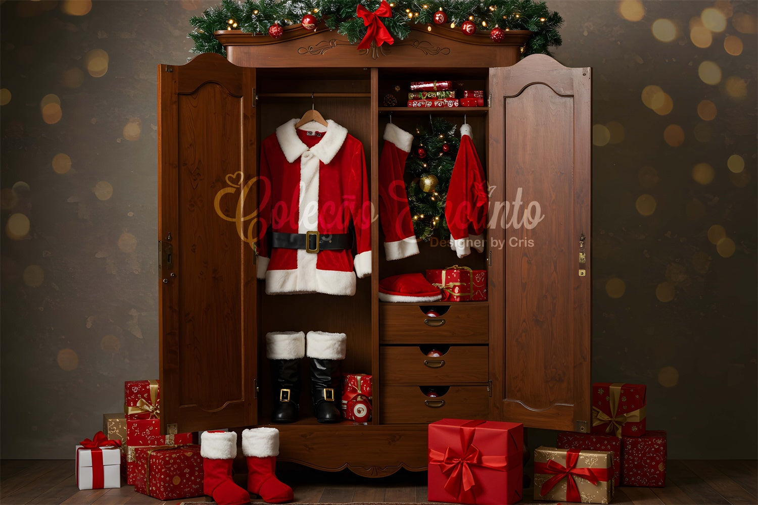 Christmas Photo Backdrop Santa Costume Closet Gift Backdrop UK By Magali