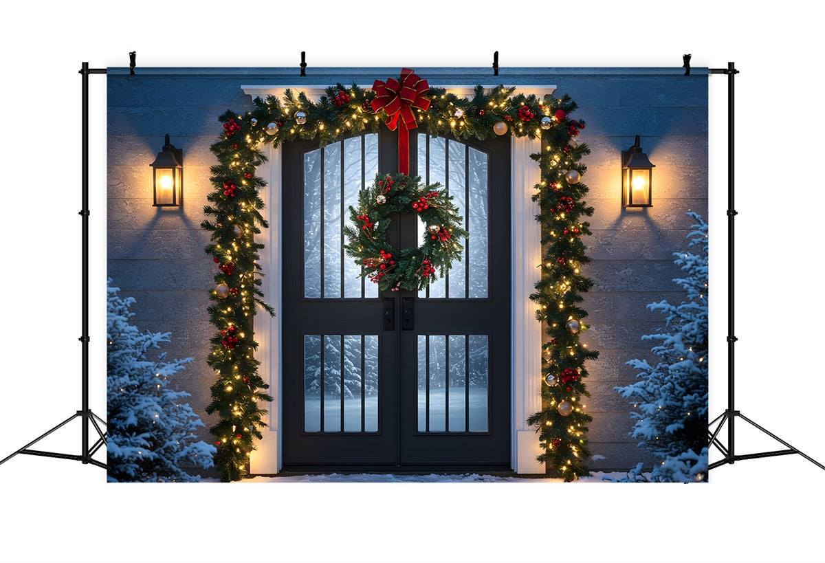 Christmas Backdrop Christmas Porch Wreath Light Backdrop UK By Magali