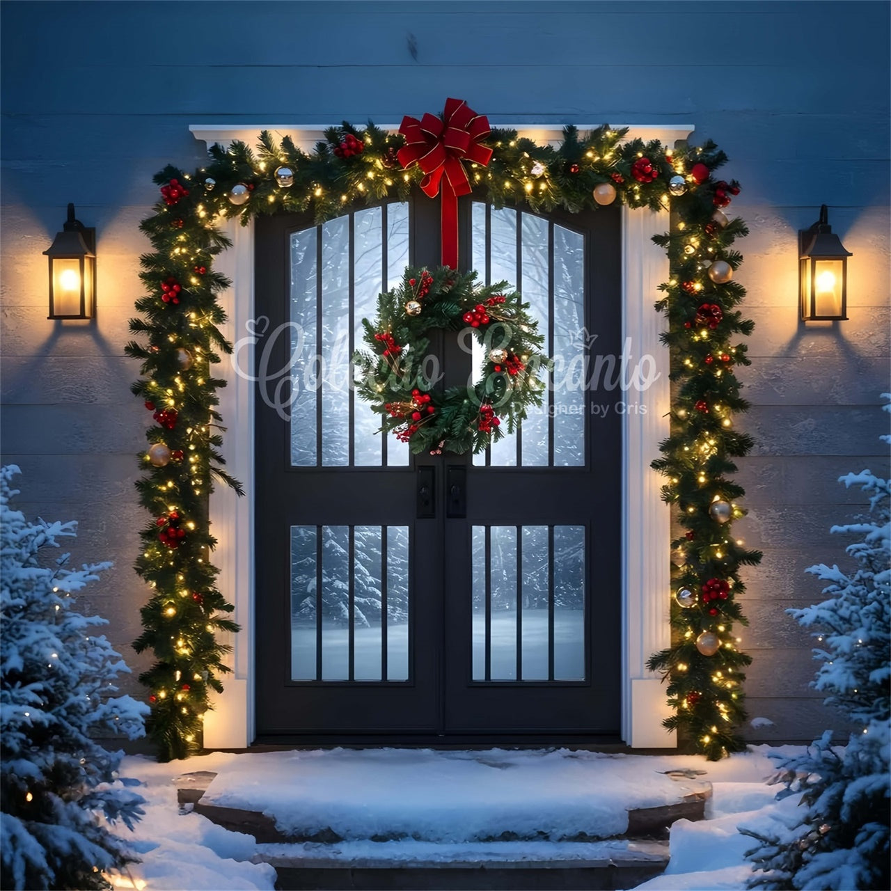 Christmas Backdrop Christmas Porch Wreath Light Backdrop UK By Magali