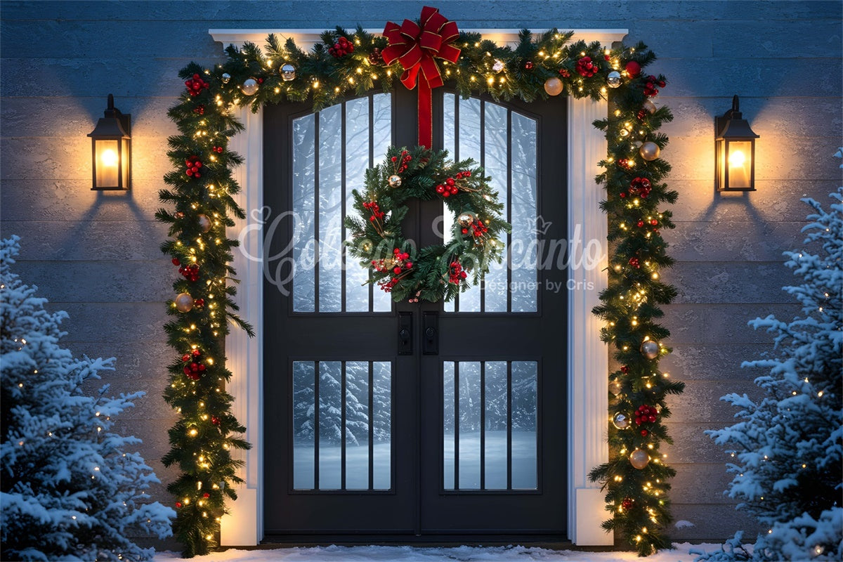 Christmas Backdrop Christmas Porch Wreath Light Backdrop UK By Magali