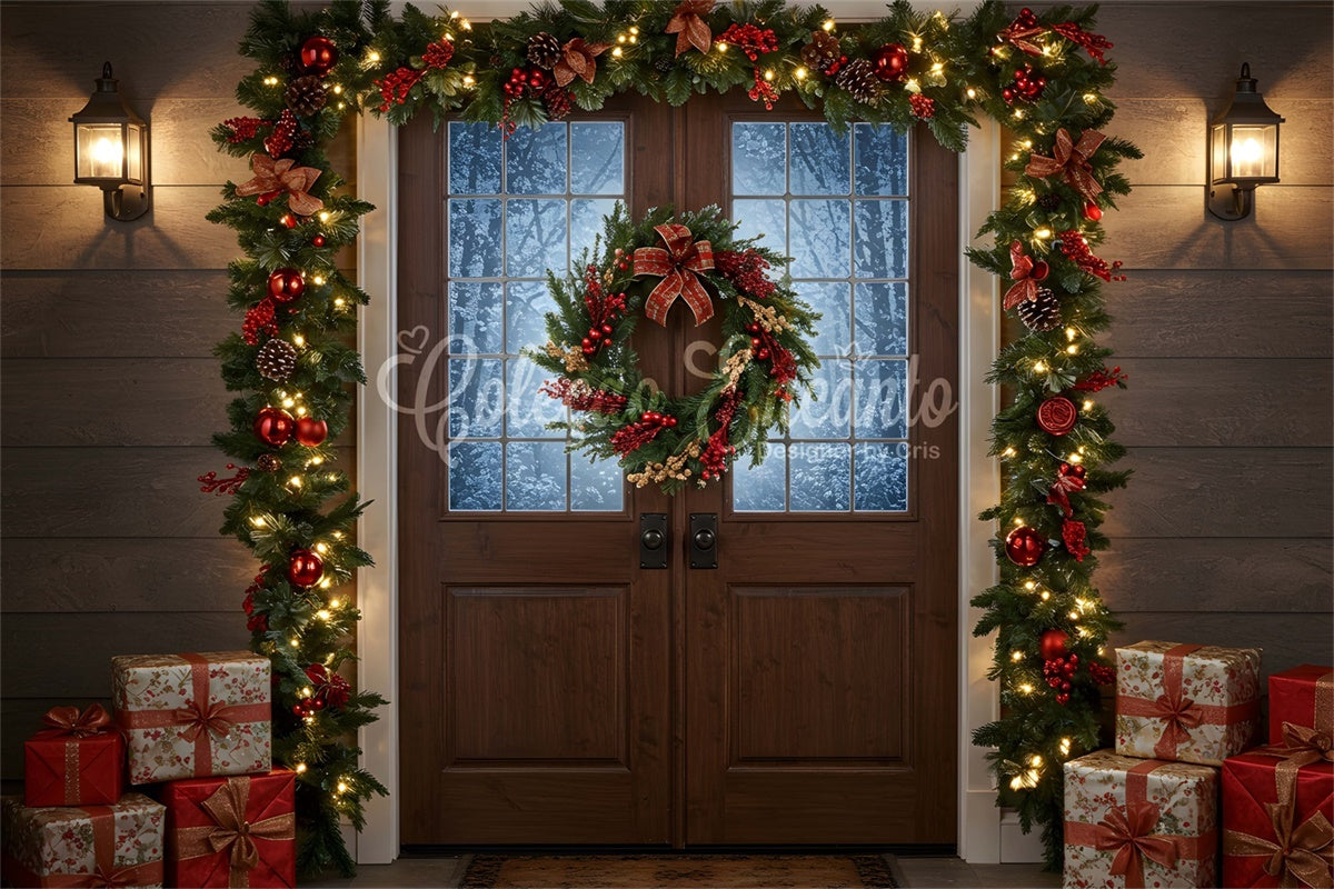 Christmas Backdrop Rustic Wreath Entry Backdrop UK By Magali