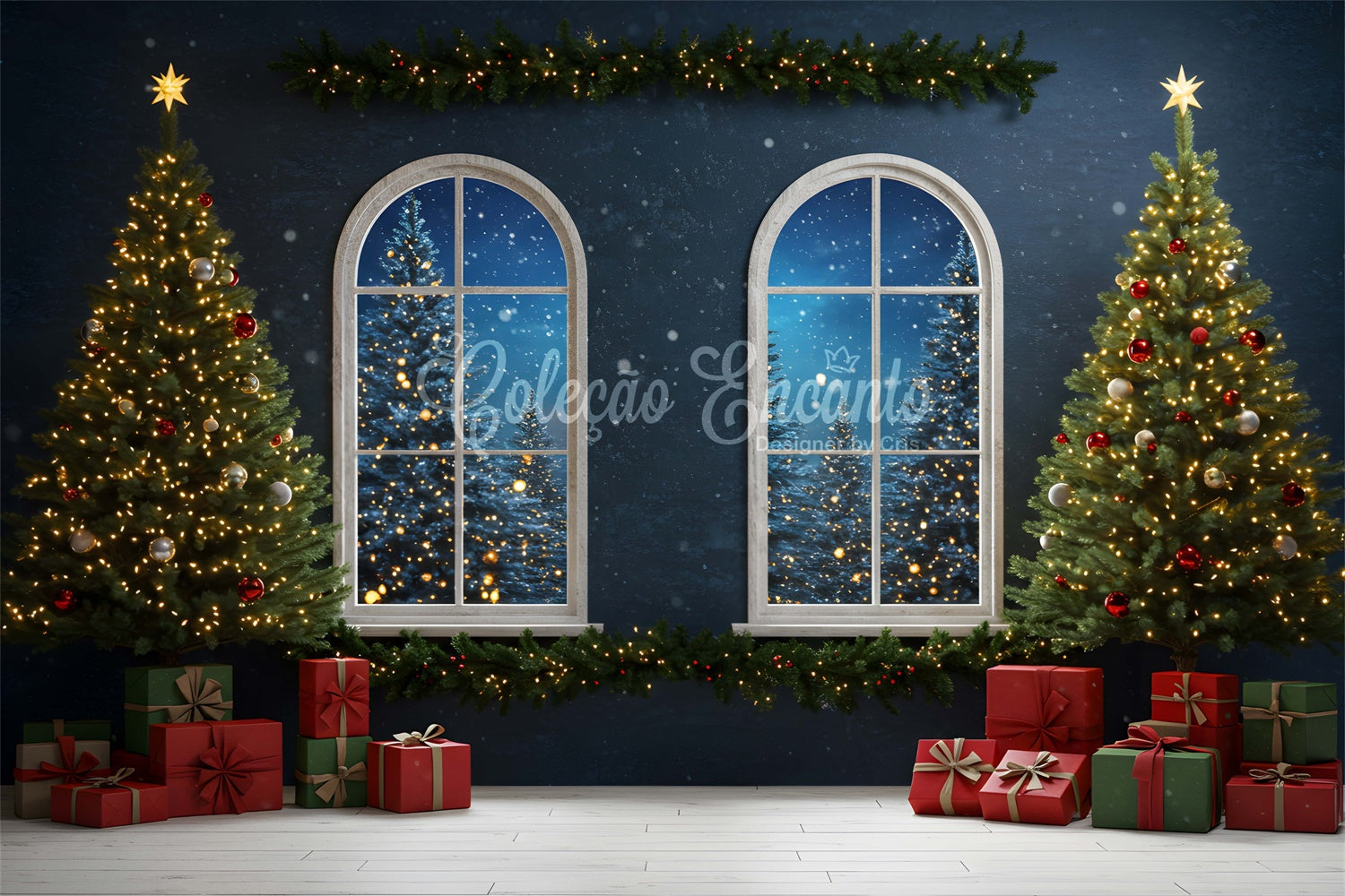 Christmas Photo Backdrops Eve Window Lighted Tree Backdrop UK By Magali