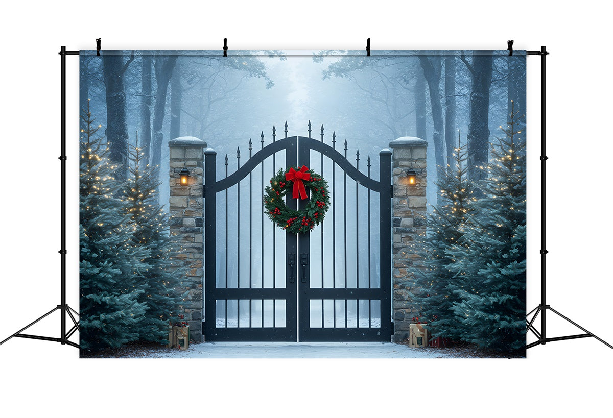 Christmas Backdrops Sale Snowy Forest Iron Gate Backdrop UK By Magali