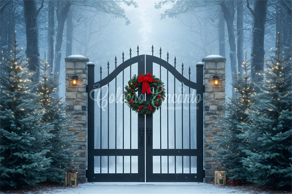 Christmas Backdrops Sale Snowy Forest Iron Gate Backdrop UK By Magali