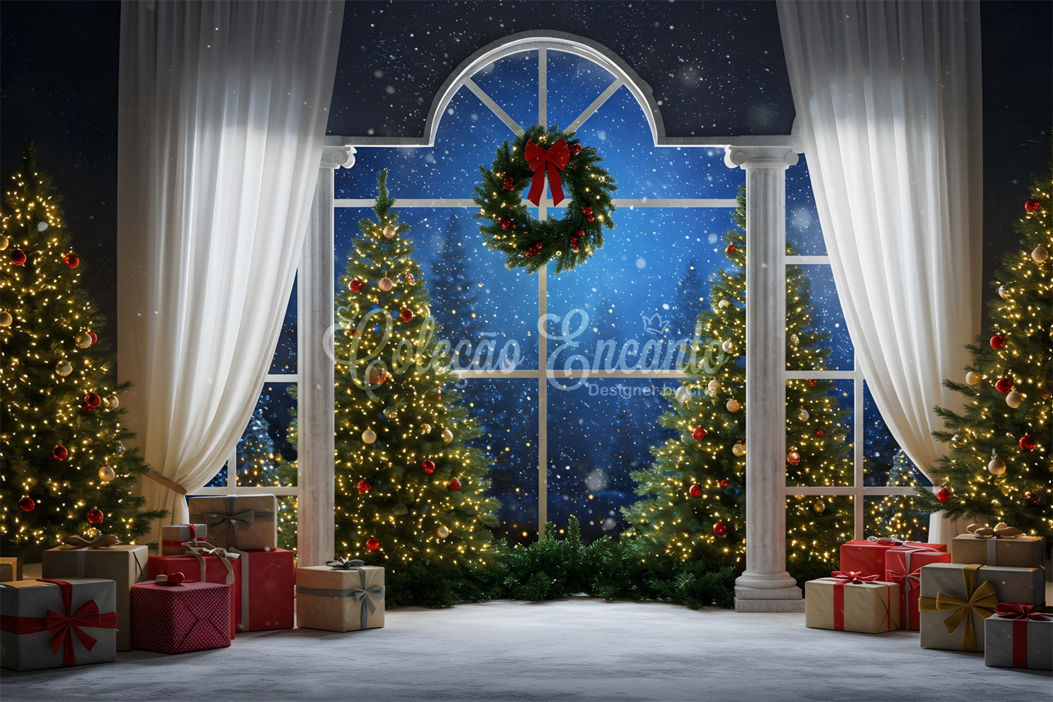 Christmas Tree Backdrop Window Drapes Decor Backdrop UK By Magali