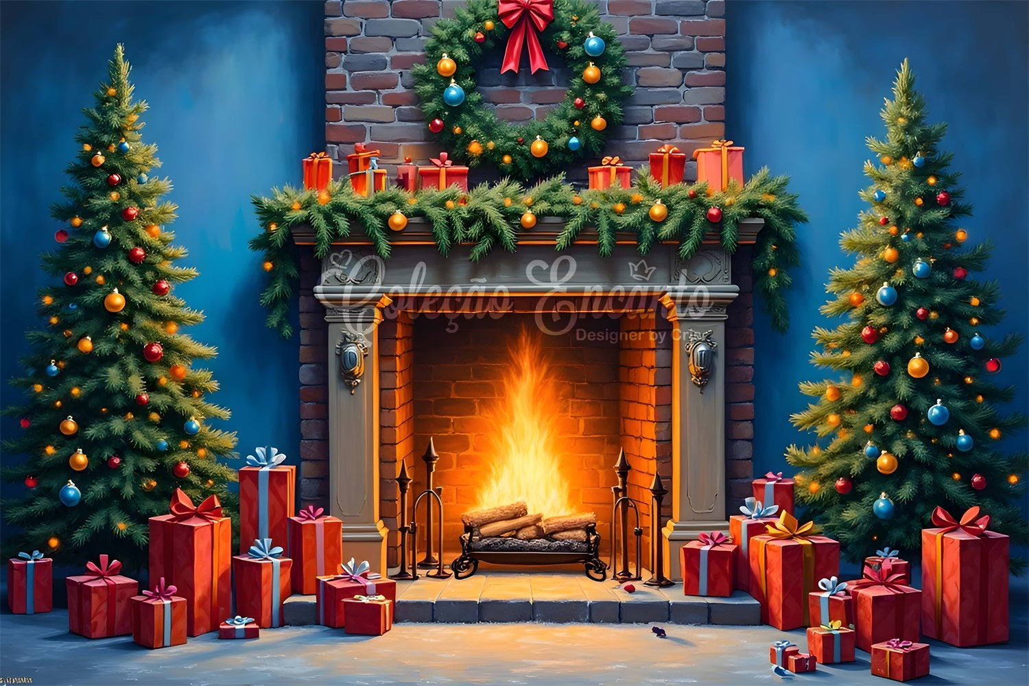 Christmas Fireplace Backdrop Fireplace Garland Tree Backdrop UK By Magali