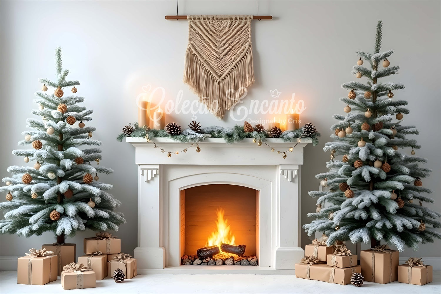 Christmas Fireplace Backdrop Rustic Pine Cone Fireplace Backdrop UK By Magali