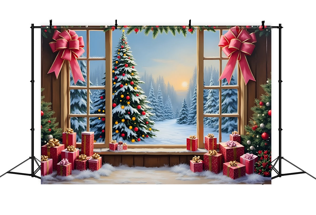 Christmas Photography Backdrops Window Snow Forest Gifts Backdrop UK By Magali