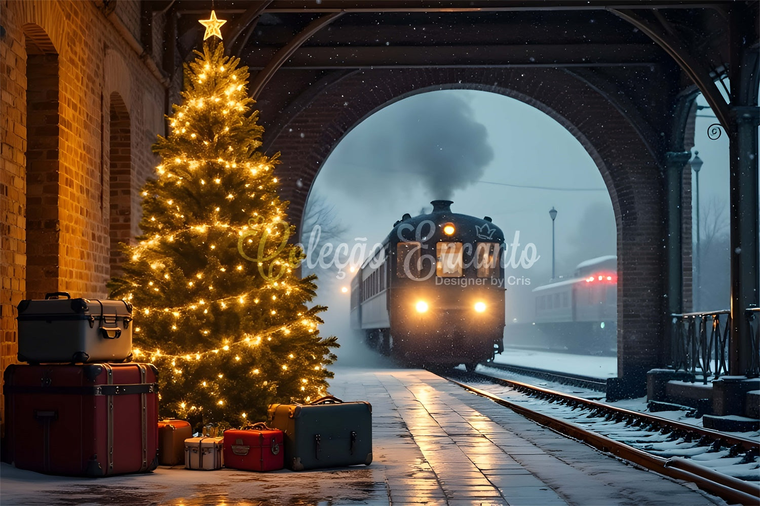 Christmas Backdrops Sale Snow Train Ride Backdrop UK By Magali