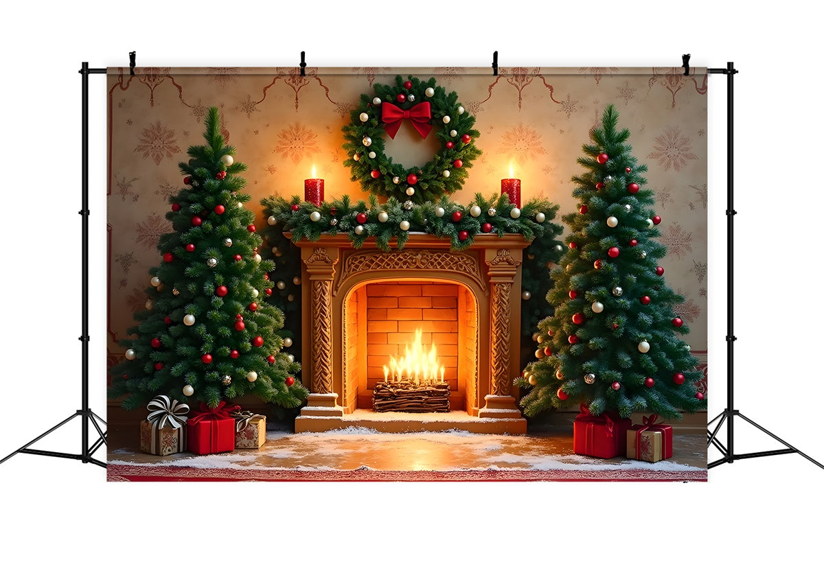 Christmas Fireplace Backdrop Classic Fireplace Wreath Backdrop UK By Magali