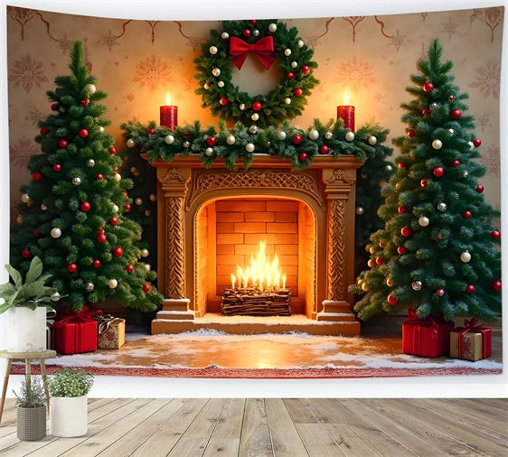 Christmas Fireplace Backdrop Classic Fireplace Wreath Backdrop UK By Magali