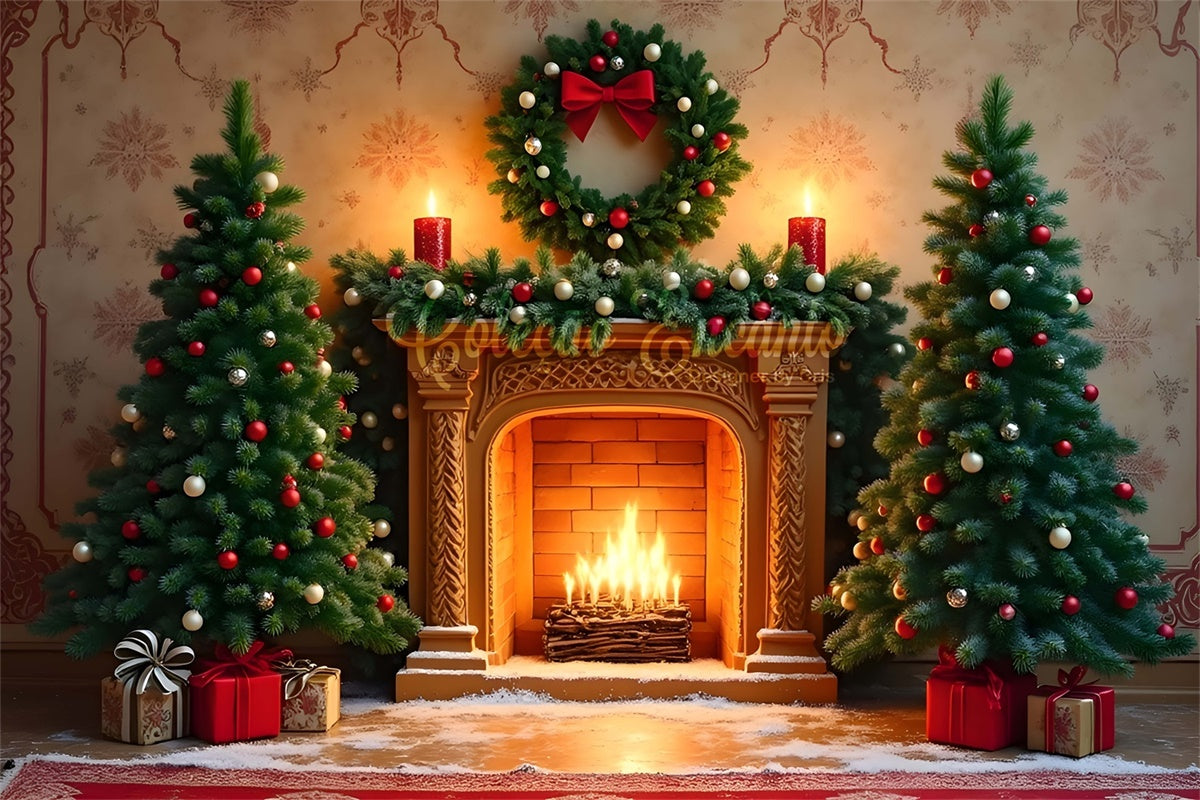 Christmas Fireplace Backdrop Classic Fireplace Wreath Backdrop UK By Magali