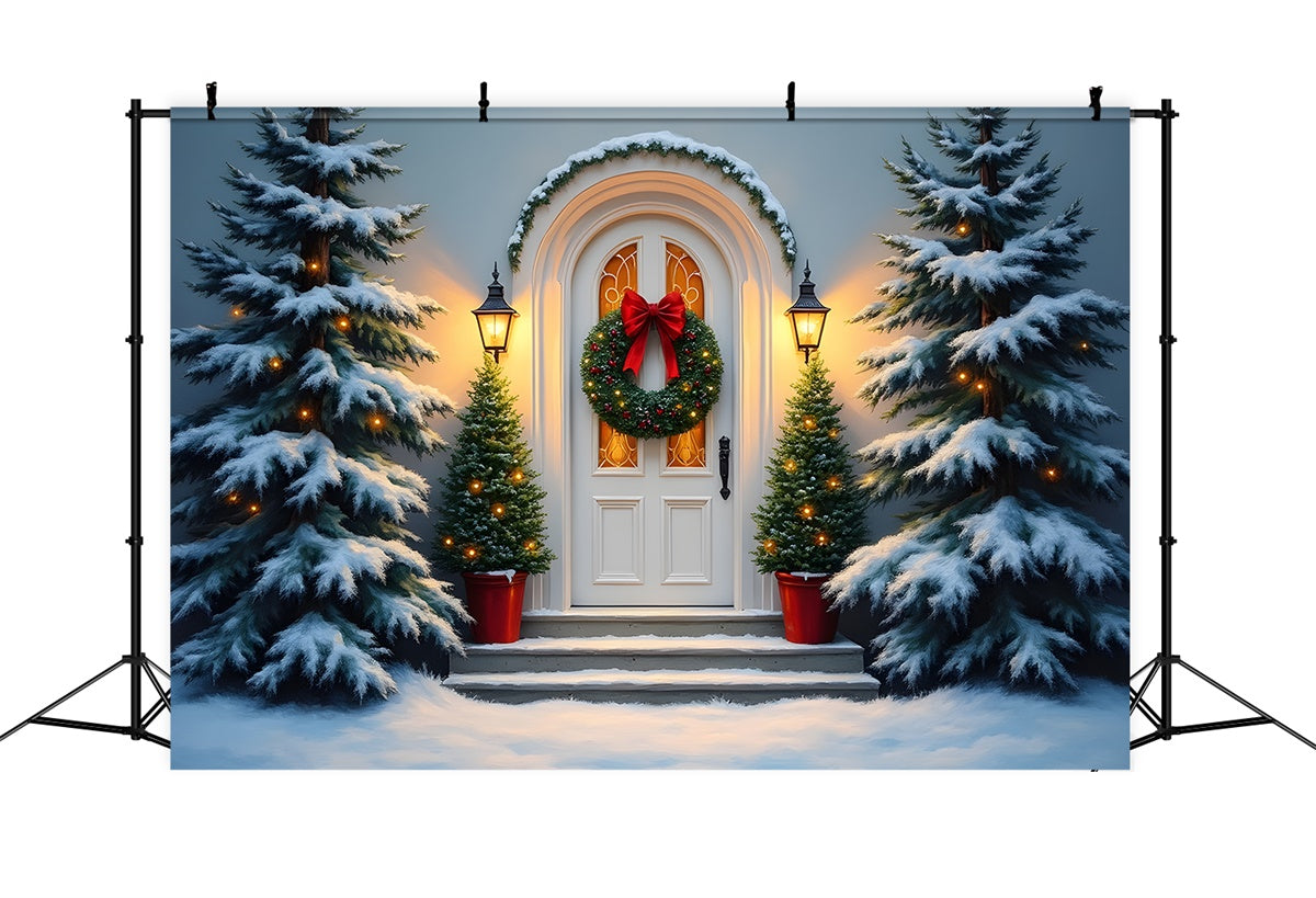 Christmas Photo Backdrop White Door Wreath Backdrop UK By Magali