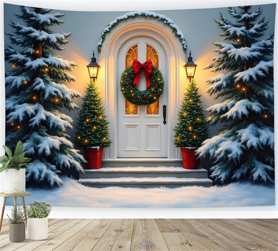 Christmas Photo Backdrop White Door Wreath Backdrop UK By Magali