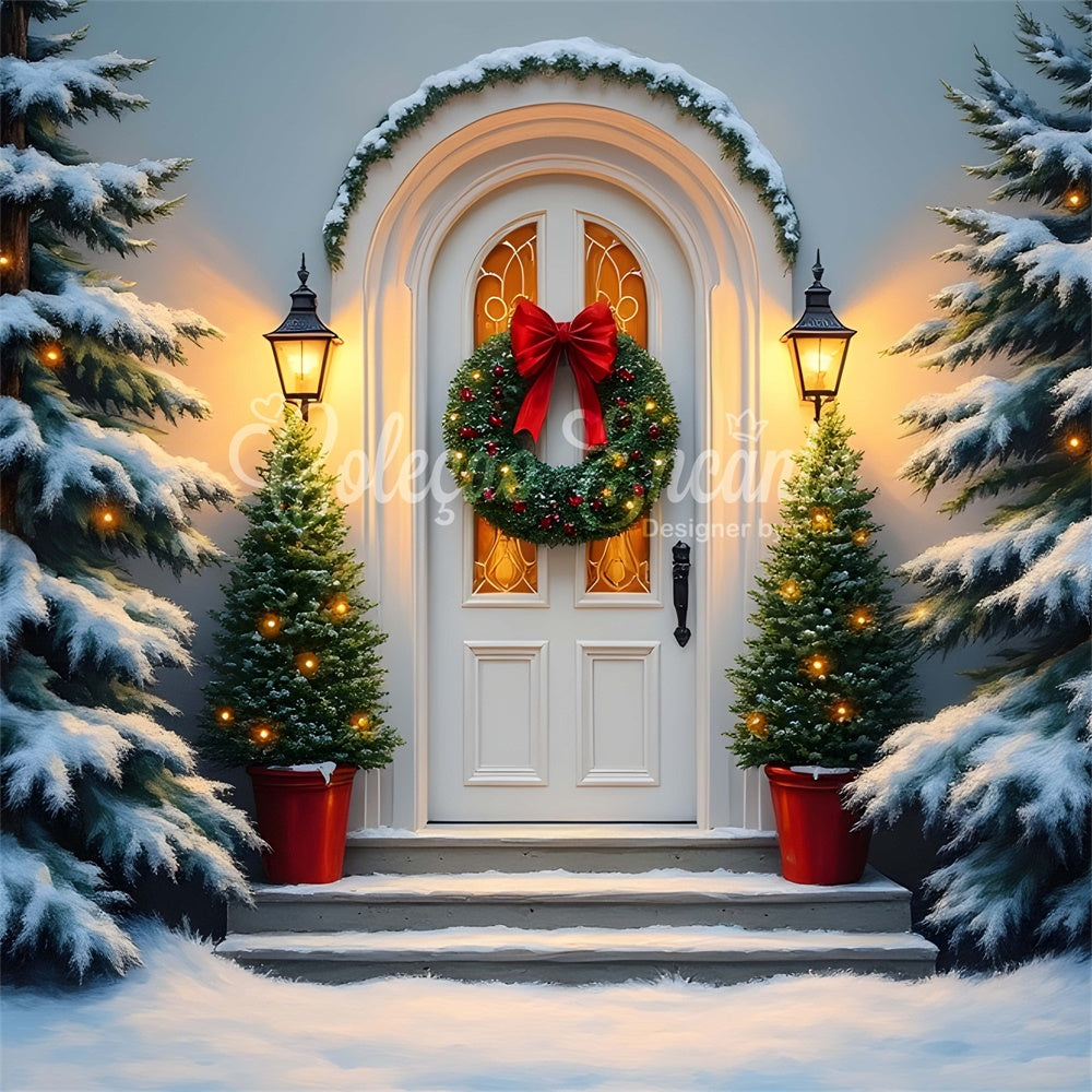Christmas Photo Backdrop White Door Wreath Backdrop UK By Magali