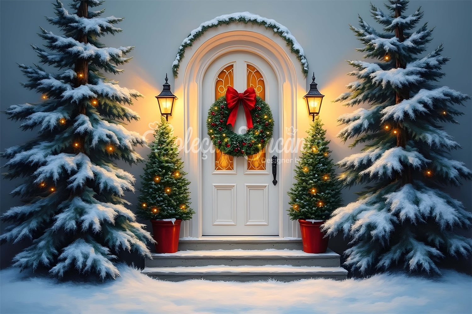 Christmas Photo Backdrop White Door Wreath Backdrop UK By Magali