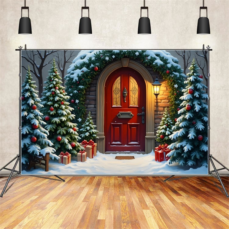 Christmas Tree Backdrop Snowy Tree Red Door Backdrop UK By Magali