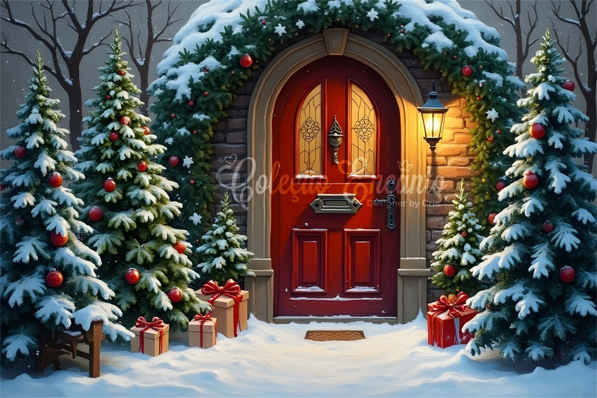 Christmas Tree Backdrop Snowy Tree Red Door Backdrop UK By Magali