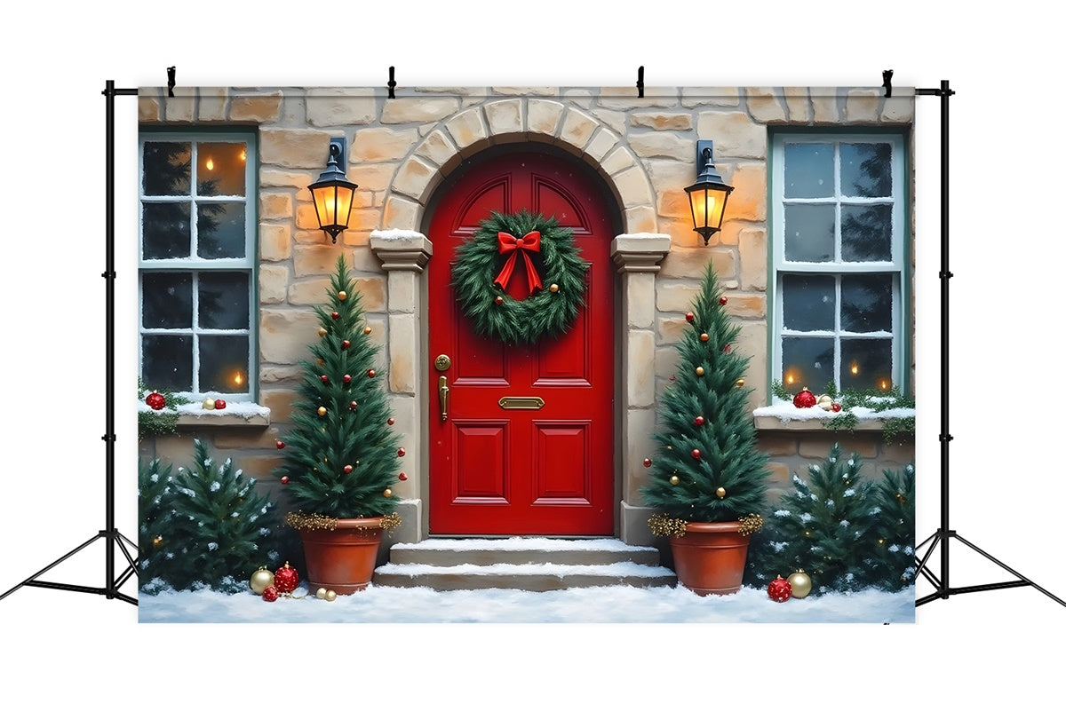 Christmas Photography Backdrops Red Door Stone Wall Backdrop UK By Magali