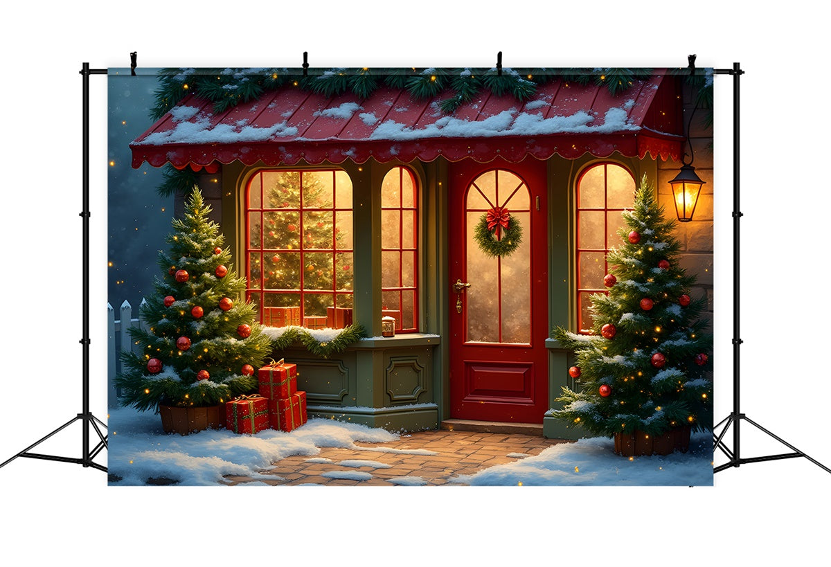Christmas Backdrops Sale Red Door Pine Porch Backdrop UK By Magali