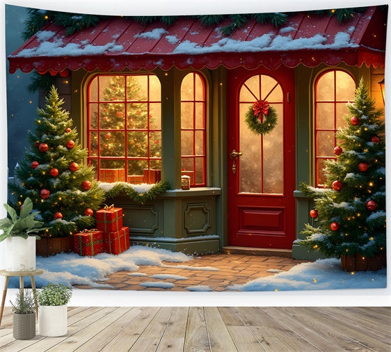 Christmas Backdrops Sale Red Door Pine Porch Backdrop UK By Magali