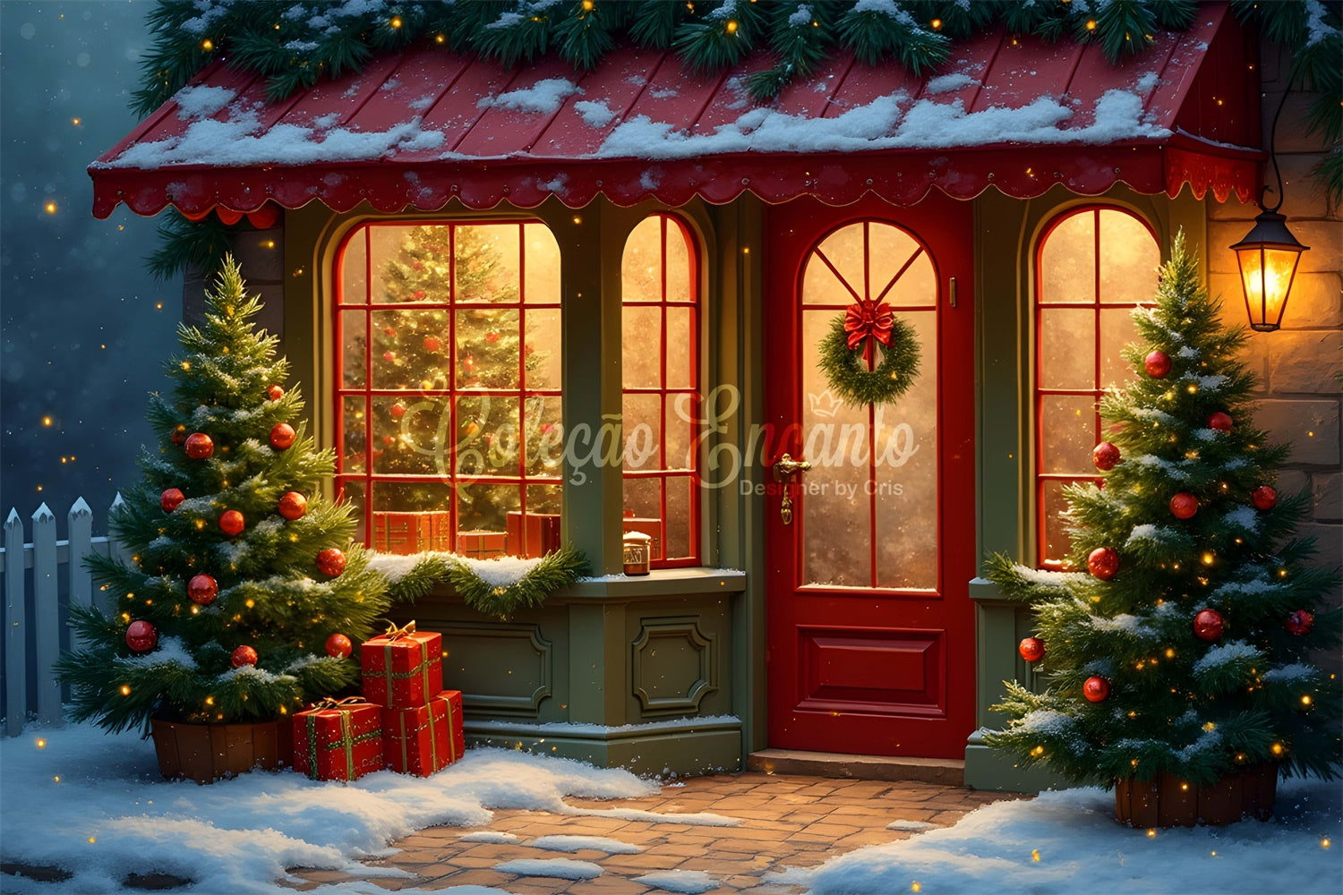 Christmas Backdrops Sale Red Door Pine Porch Backdrop UK By Magali