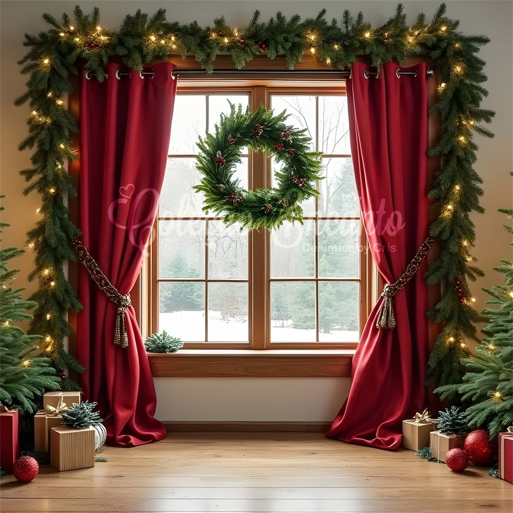 Christmas Tree Backdrop Curtains Holiday Window Backdrop UK By Magali