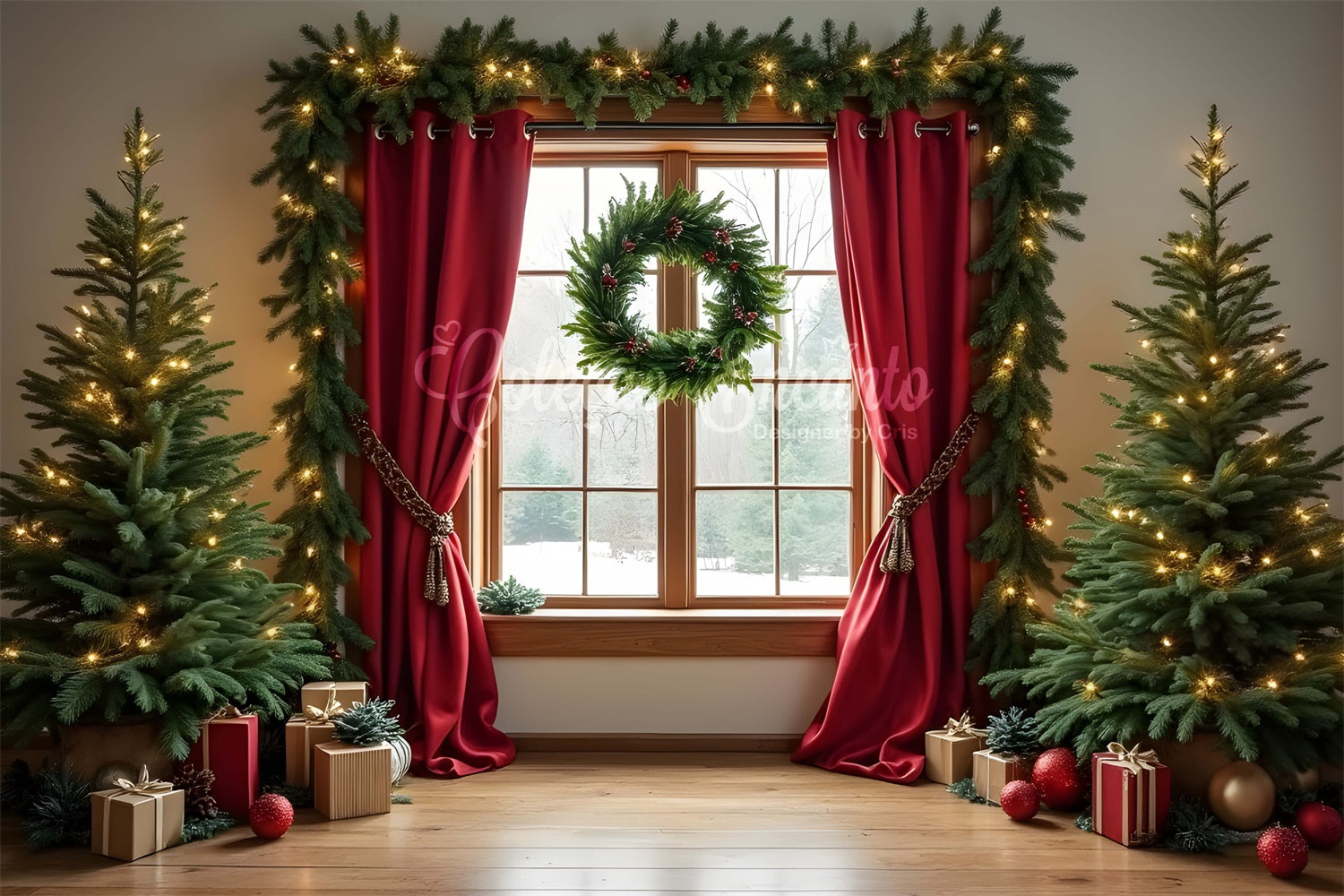 Christmas Tree Backdrop Curtains Holiday Window Backdrop UK By Magali