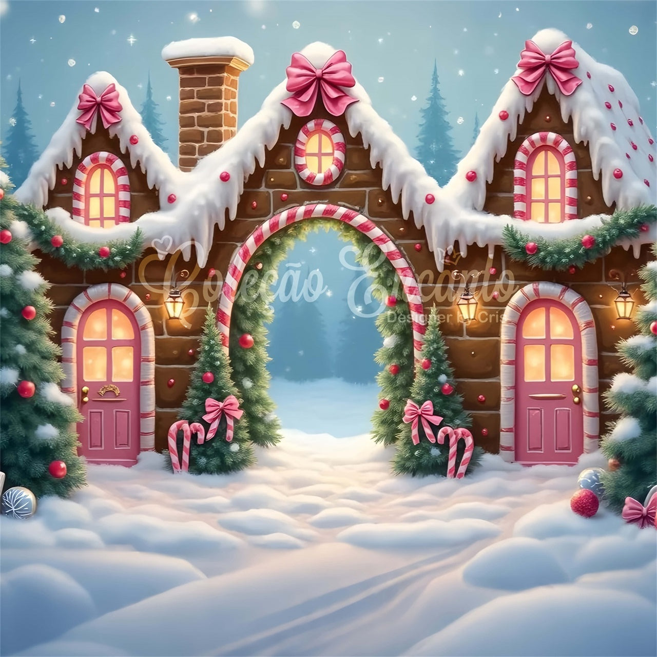 Christmas Village Backdrop Gingerbread Candy Cane Backdrop UK By Magali