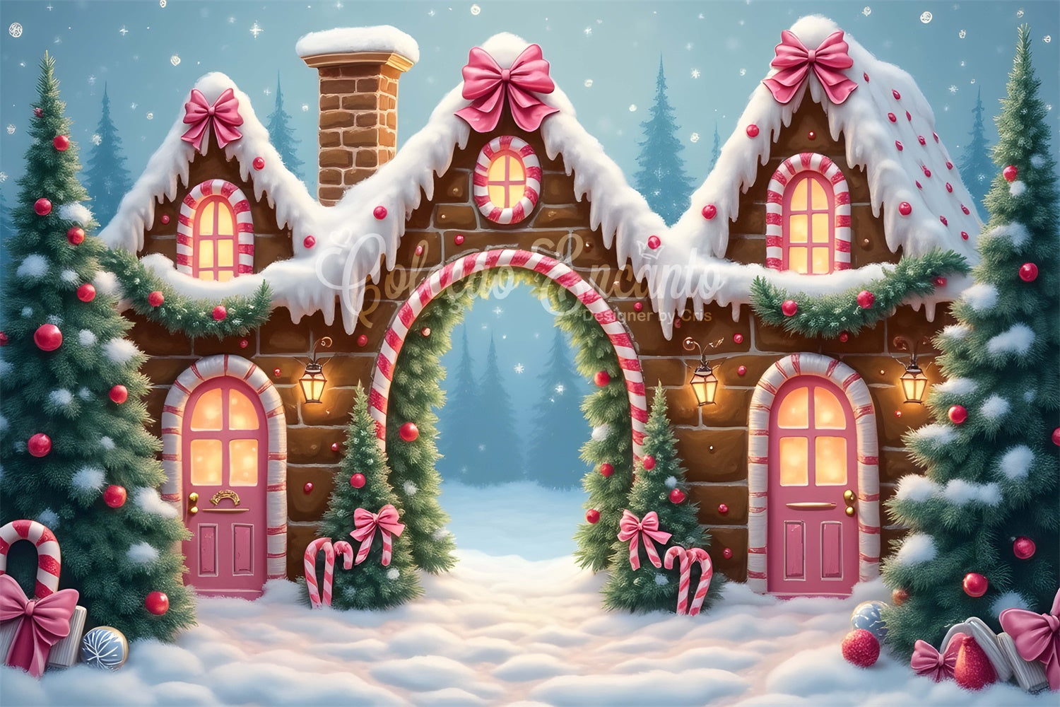 Christmas Village Backdrop Gingerbread Candy Cane Backdrop UK By Magali